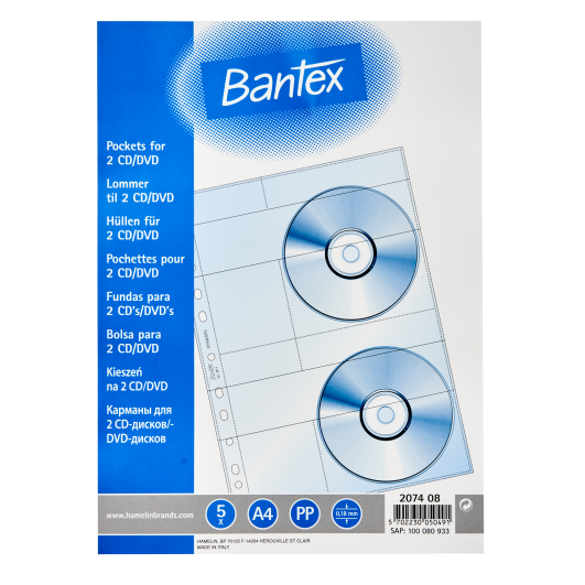 Bantex - Obal prospektový Bantex na CD 5ks, 25,6 x 32,9 cm