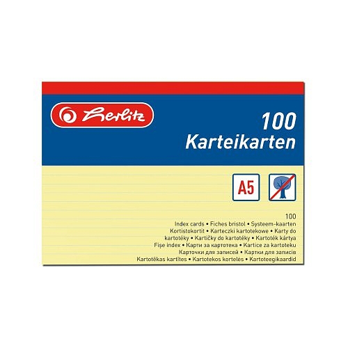Herlitz - Karty do kartotéky A5, žlté, linka
