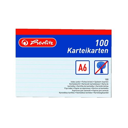 Herlitz - Karty do kartotéky A6, biele, linka